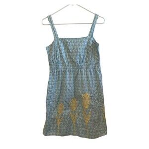 Uncle Frank Dress Womens Size Small Floral Blue Sleeveless Cotton Cinched Waist